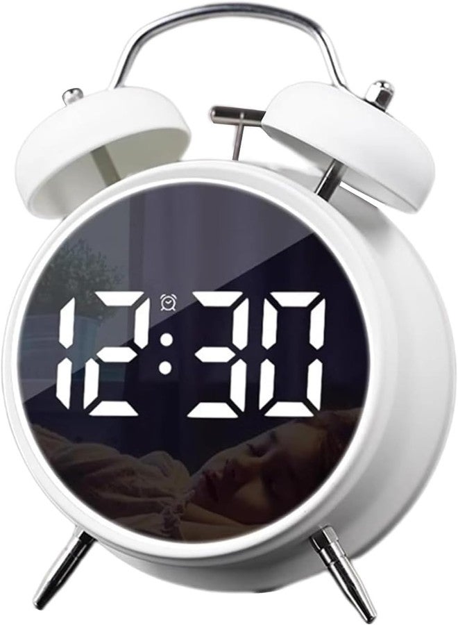 LEVGRY Digital Small Alarm Clock, 4.5 Inch Double Bell Intelligent LED AlarmClock, Silent Metal AlarmClock with Night Light, Bedside Loud Alarm Clock for Heavy Sleepers Adults Kids Teenager (White) - Image 1